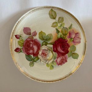 Antique Rose Hand Painted Plate